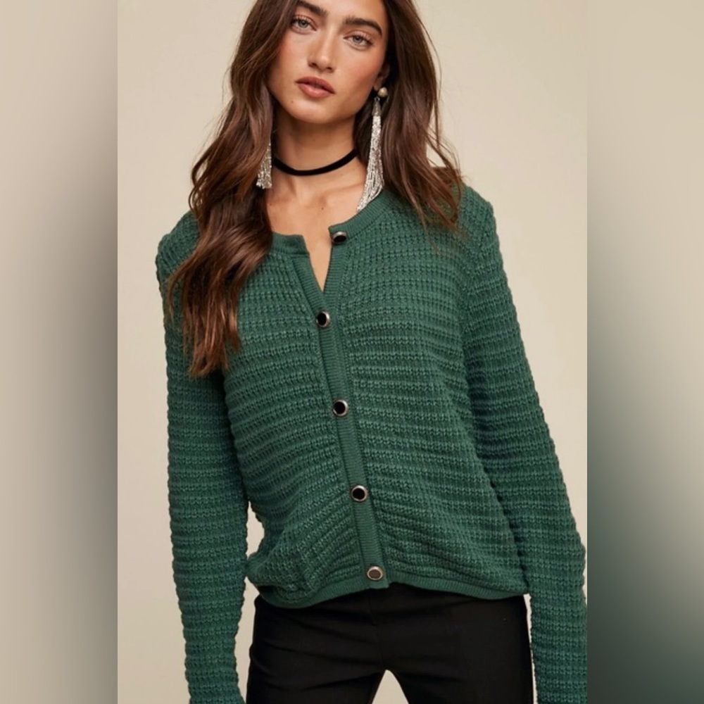 Listicle Dark Green Vintage Style Knit Cardigan Sweater NWT
